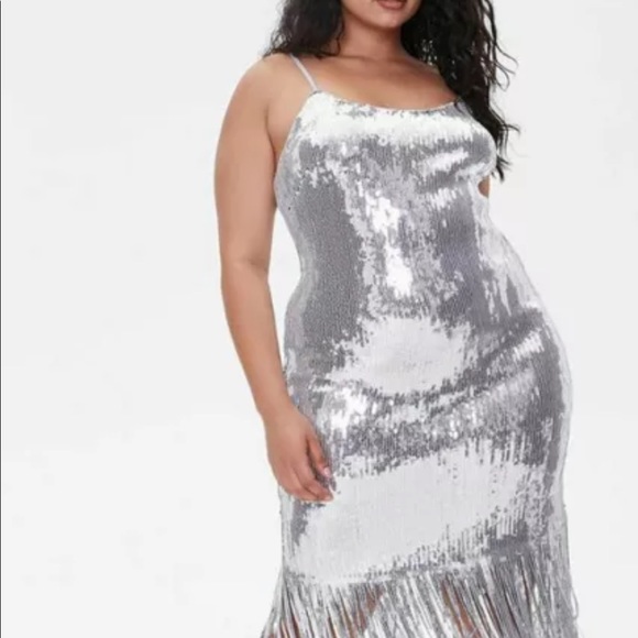 Forever 21 Silver Sequin Fringe Cami Dress size M - Picture 2 of 3